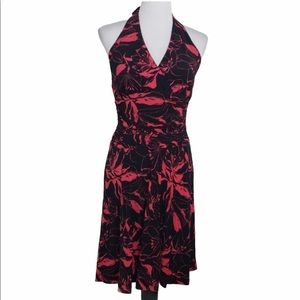 Jones New York Black and Pink Open shoulders Floral Halter Dress